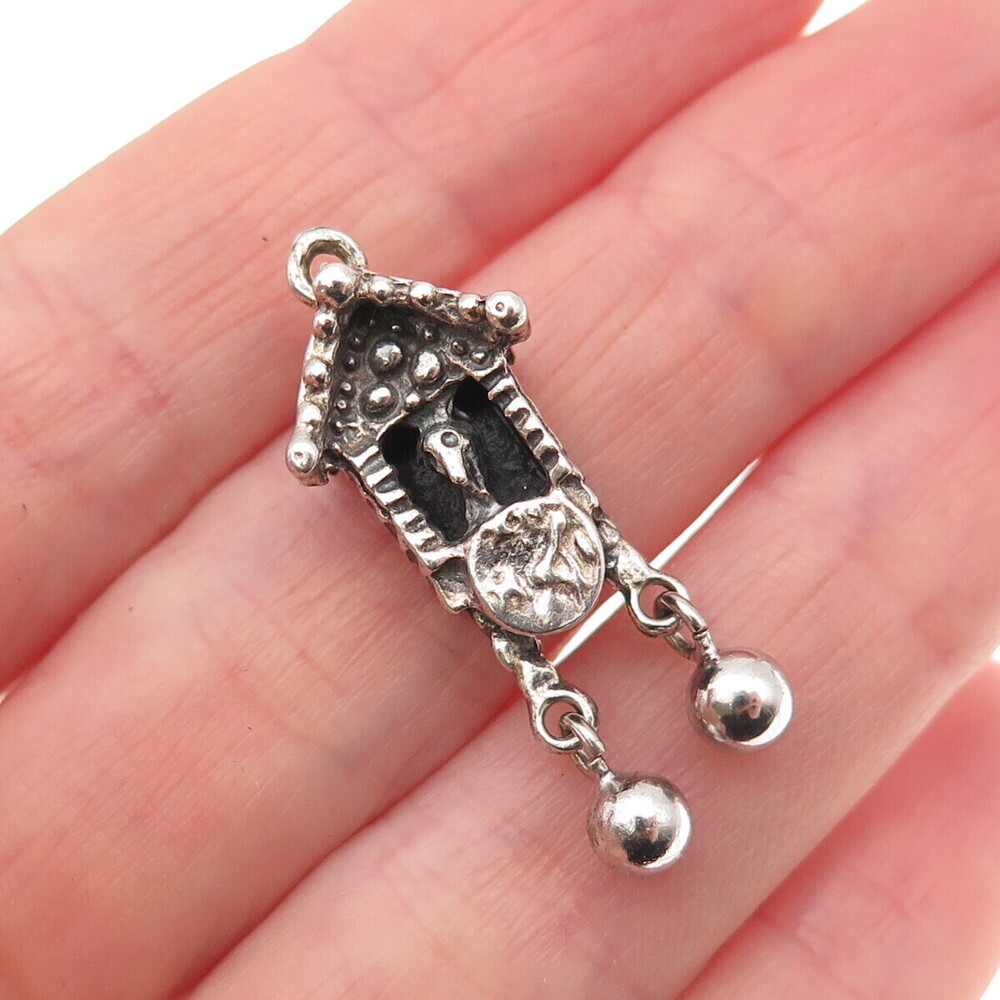 JewelArt 925 Sterling Silver Vintage Cuckoo Clock Oxidized 3D Charm Pendant